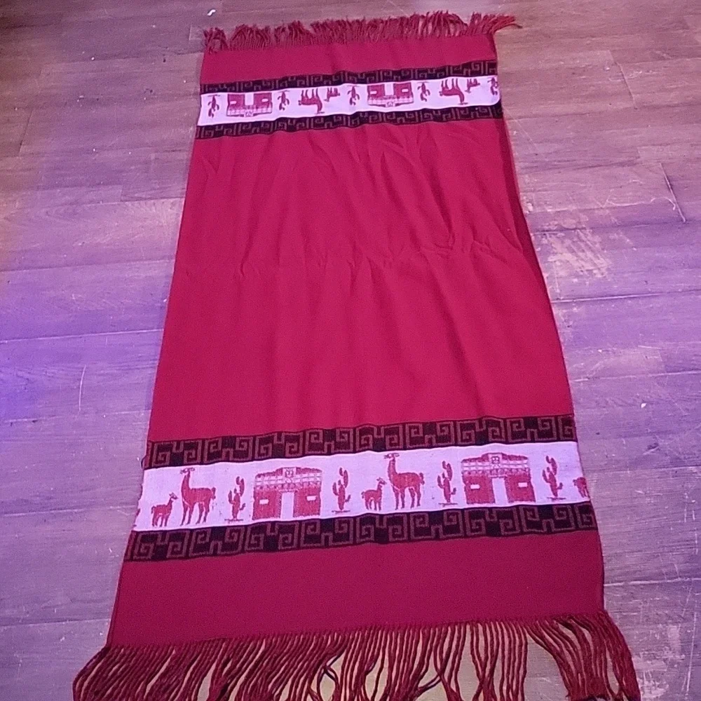 Dark Red Alpaca Travel Scarf Made in Peru